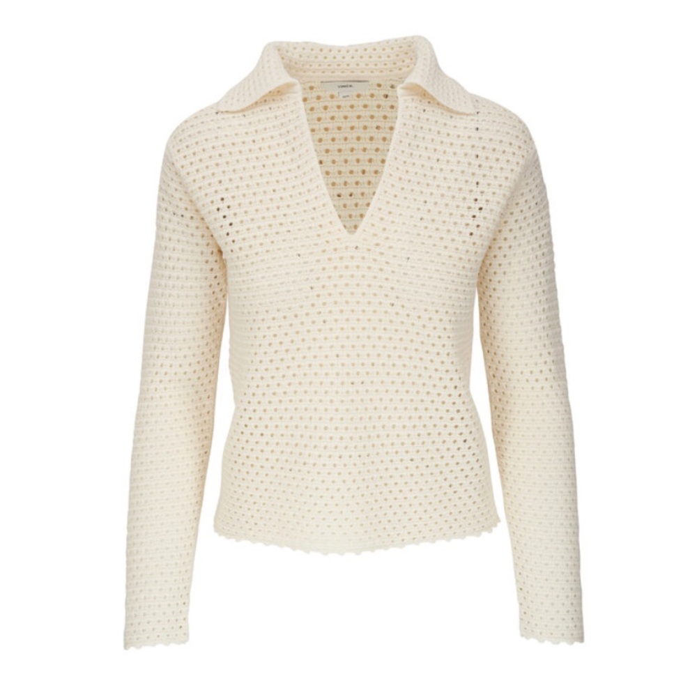 Vince Baja Crochet Polo Sweater Cream Small S NWT $425